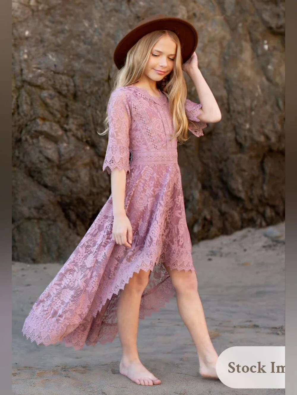 Joyfolie Maeby Toddler Girls' Lace High-Low Dress - Dusty Rose 3T